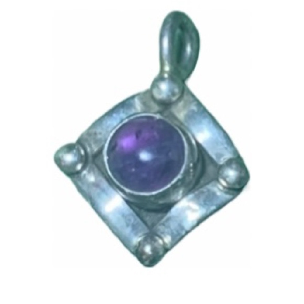 Vintage polished Amethyst Sterling Silver Pendant. Very small.